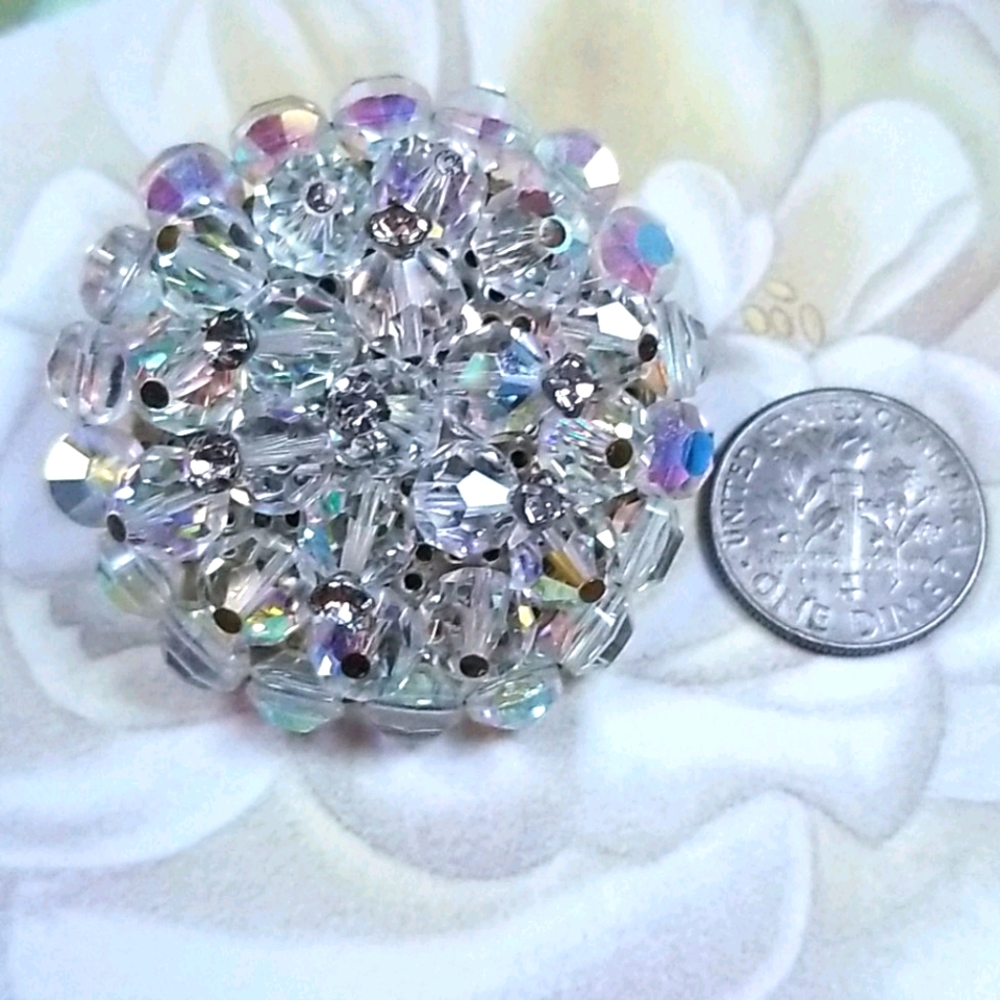 Vintage 1950s Mid Century Aurora Borealis Crystal Cluster Brooch Pin - Picture 11 of 12